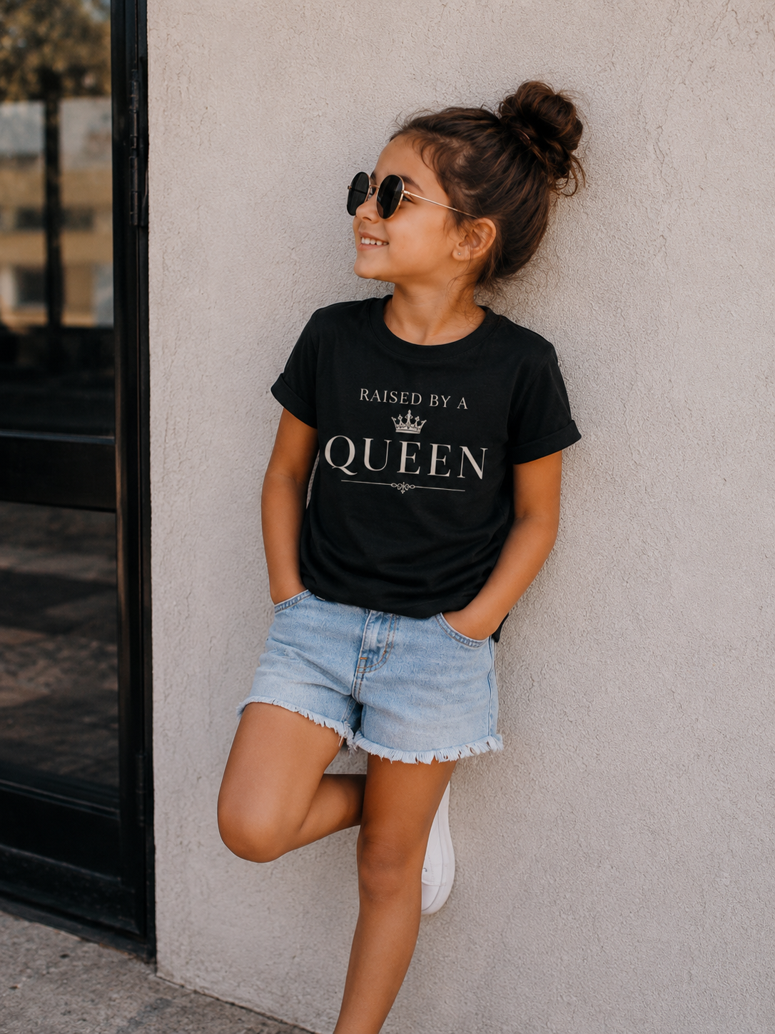 Raised by a Queen - matching cotton T-shirt for mom and daughter