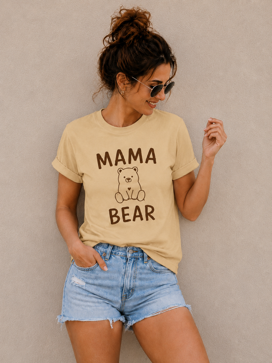 Mama Bear matching family cotton t-shirt in beige — GG Store India