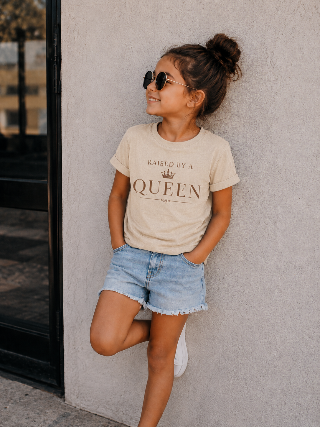 Raised by a Queen - matching cotton T-shirt for mom and daughter