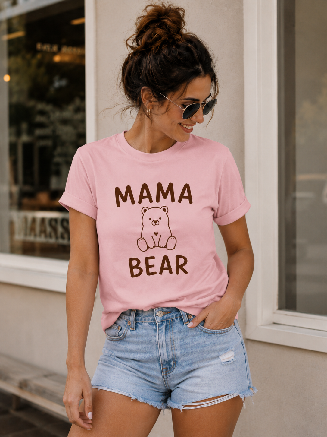 Mom and daughter wearing matching Mama Bear Baby Bear t-shirts in pink — GG Store India